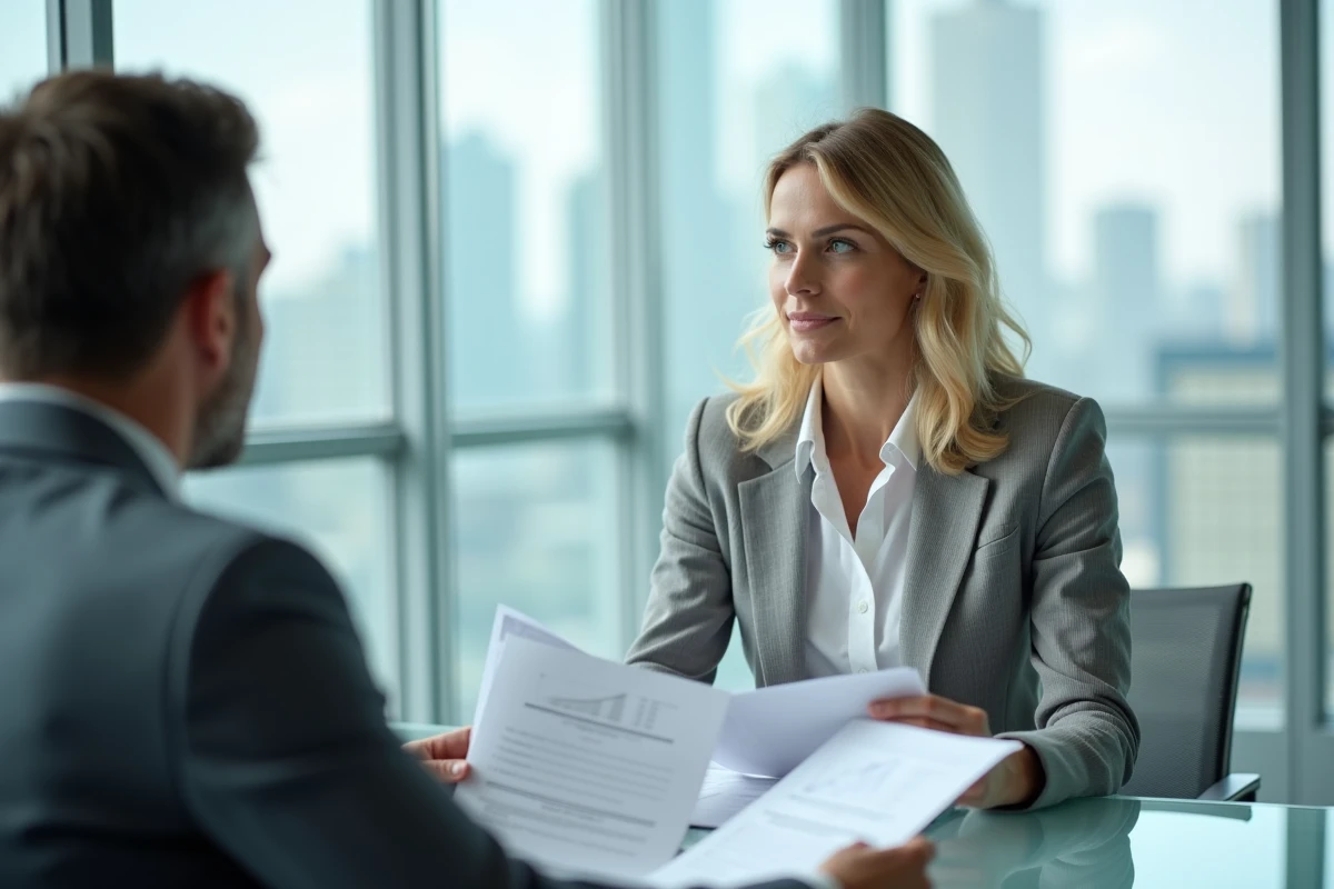 Femme discutant d'un investissement immobilier Scellier avec un conseiller financier en bureau professionnel