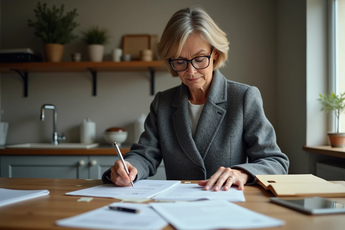 Femme examinant des documents administratifs pour prouver l'absence d'occupant dans un logement