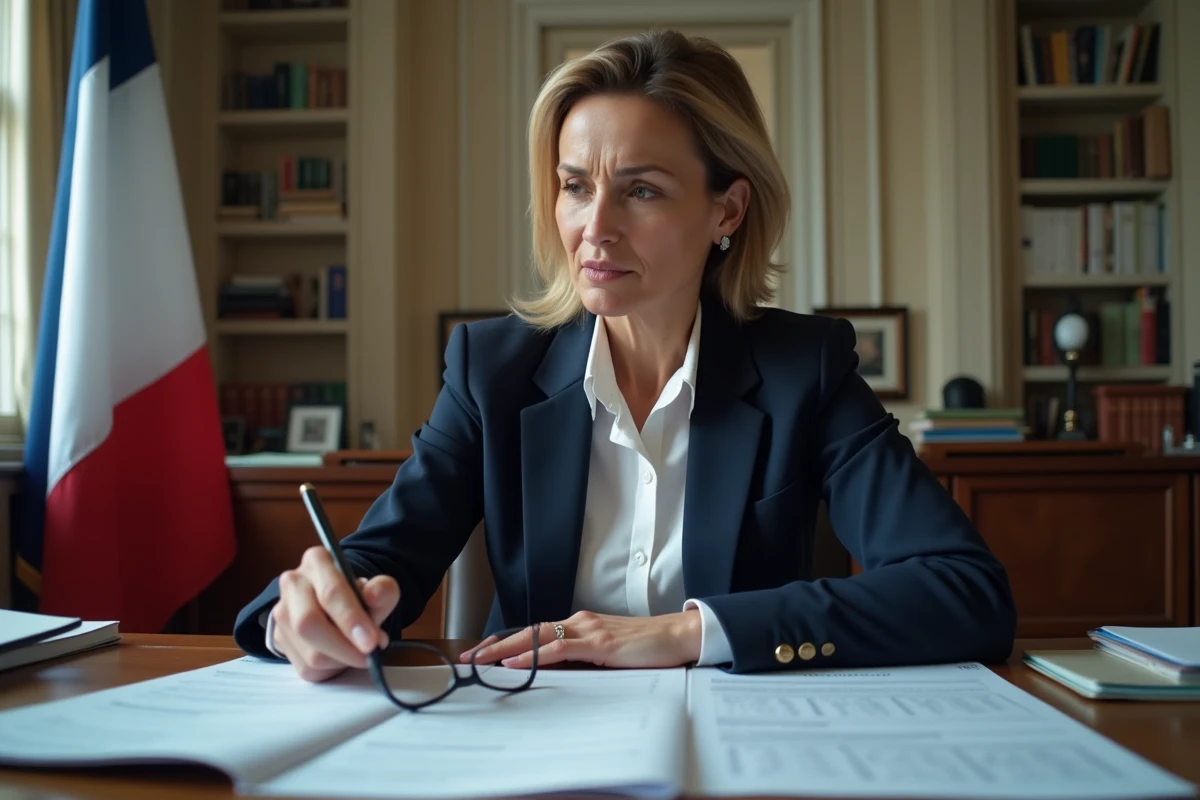 Fonctionnaire femme consultant des grilles salariales dans un bureau administratif français